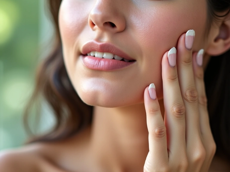 Woman applying anti-aging cream to her face, soft light, no text.